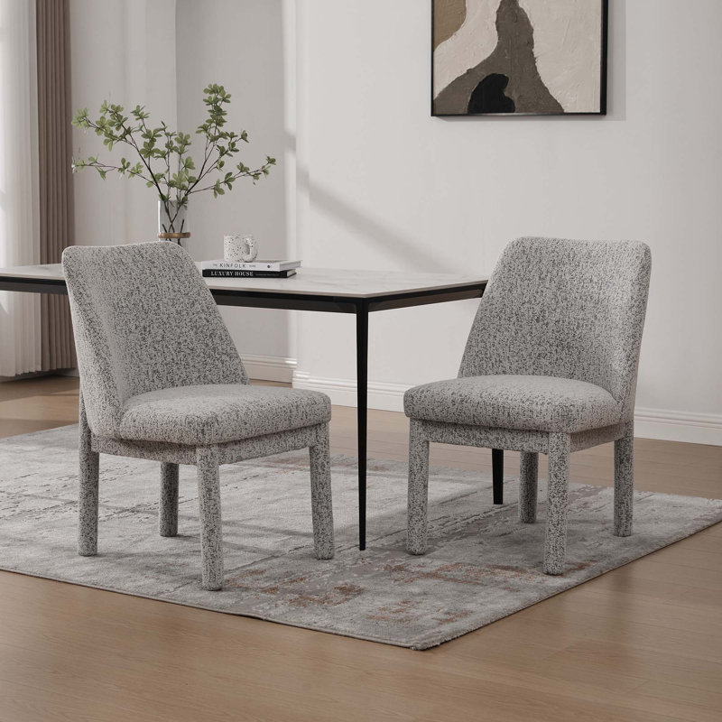 Ensemble de chaises de salle à manger en chenille avec pieds en bois d'hévéa, 2, Gris