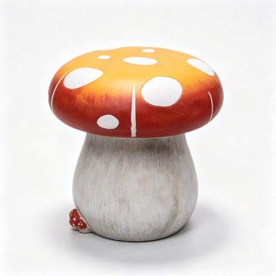 Très grand tabouret de statue en forme de champignon, 12,6 x 12,6 x 13,4 pouces, résine, 1 pièce, tabouret de jardin en résine peinte à la main avec base forêt et noir / gris / orange