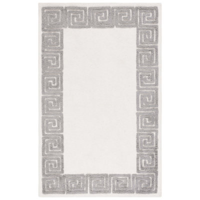 Tapis gris / ivoire en laine / coton touffeté à la main Dontraquent