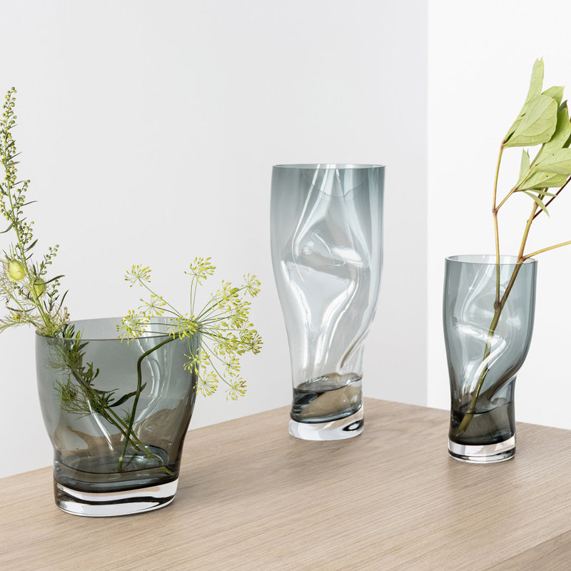 Vase de table en verre Squeeze Bloom, Bleu/Gris, Hauteur totale - 9,06 po