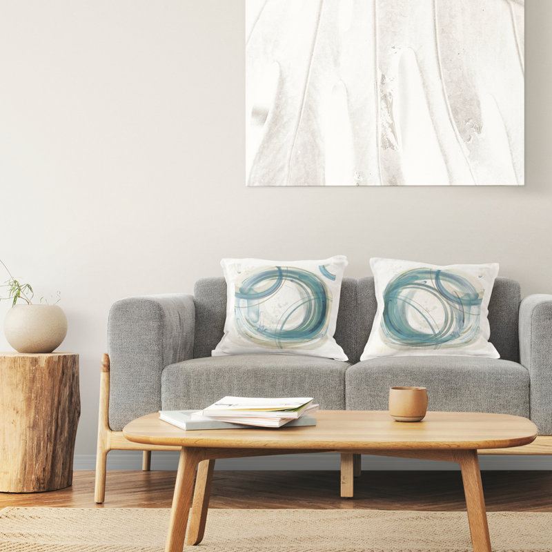 Ensemble de coussins décoratifs à imprimé anneaux circulaires bleu sarcelle, par Nan