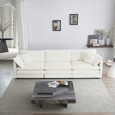 Mid-Century Modern Couch 3-Seater Sofa With 2 Armrest Pillows And 3 Toss Pillows, Couch For Living Room