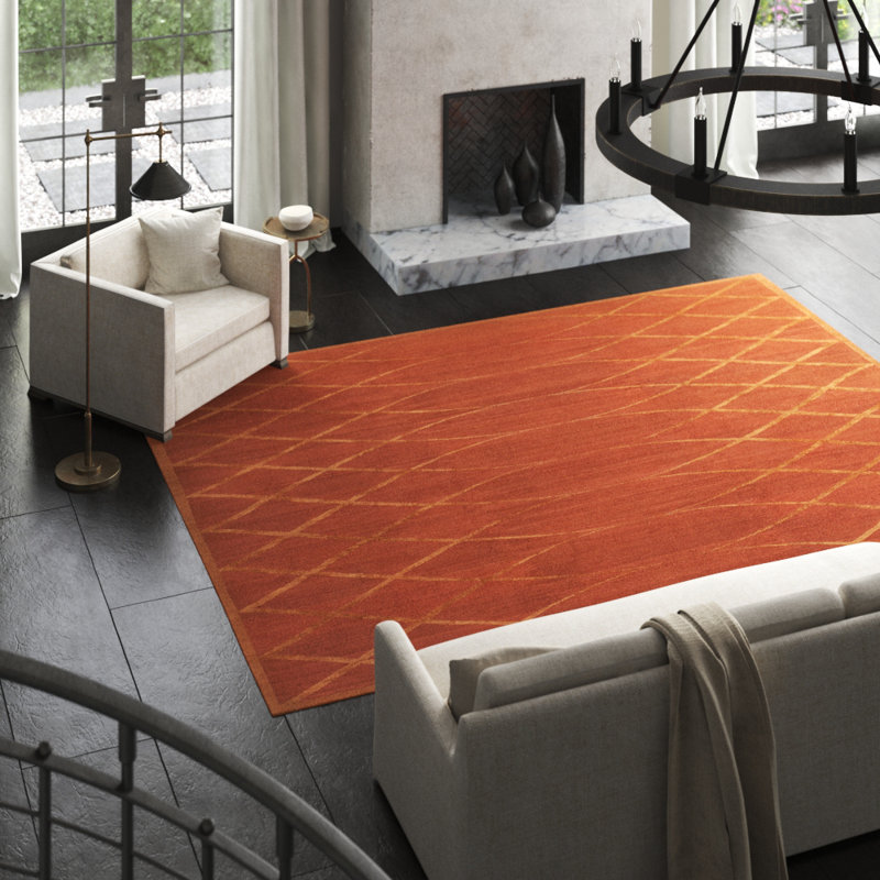 Geometric Area Rug in Gold/Orange, Rectangle 9' x 12'