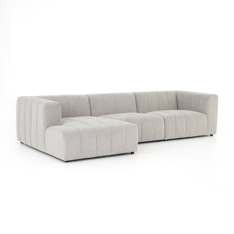 Langham Modular Chaise Sectional, Light Gray Napa Sandstone Polyester, Left Hand Facing, Black