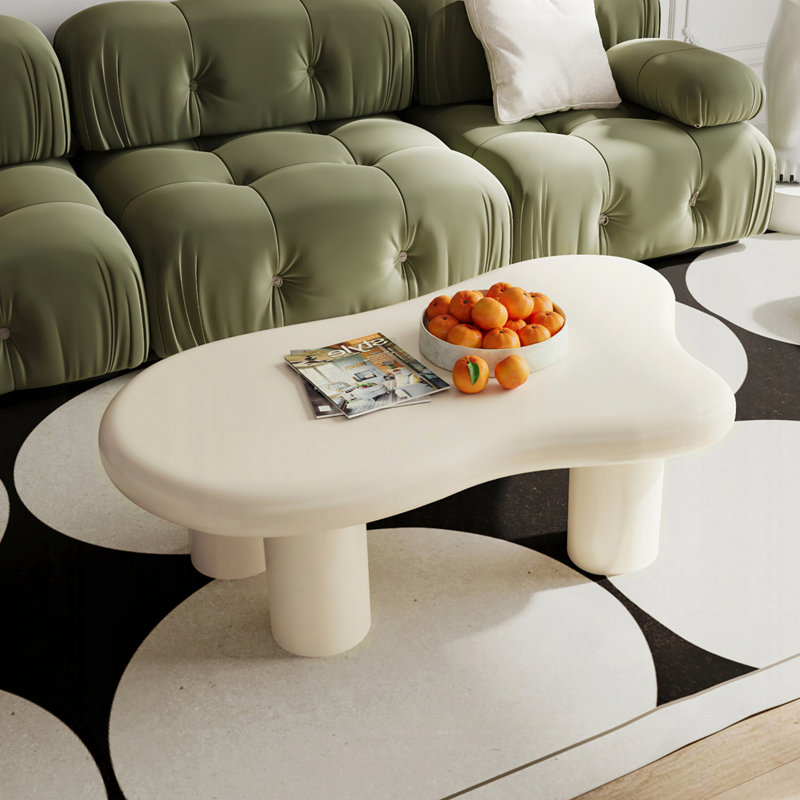 Table basse en forme de nuage avec 3 pieds sphériques, Noir, H 13,78 po x l 47,2 po x P 31,5 po, Beige