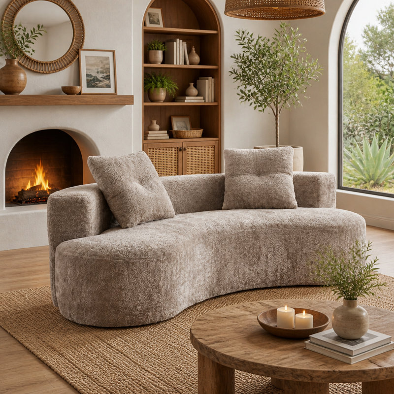 Canapé 79,5 "à 3 places avec 2 coussins, pas d'assemblage dans une boîte pour le salon, Bouclette chameau