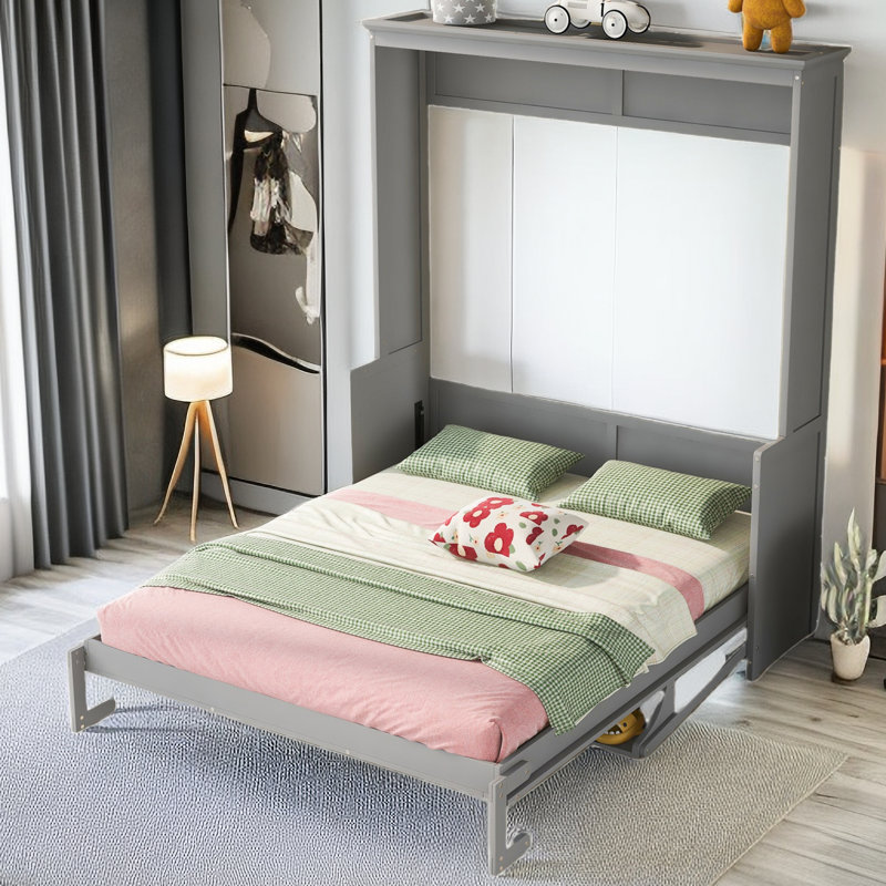Lit escamotable avec tablette Biju, gris