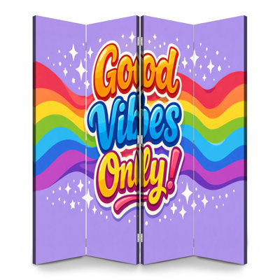 Back to School 4 Panels Folding Screen Room Divider Royal Only Rainbow Typography Sparkles Bright Colors Canvas Screen Room Separator Freestanding Protective Wall Divider Privacy Partition