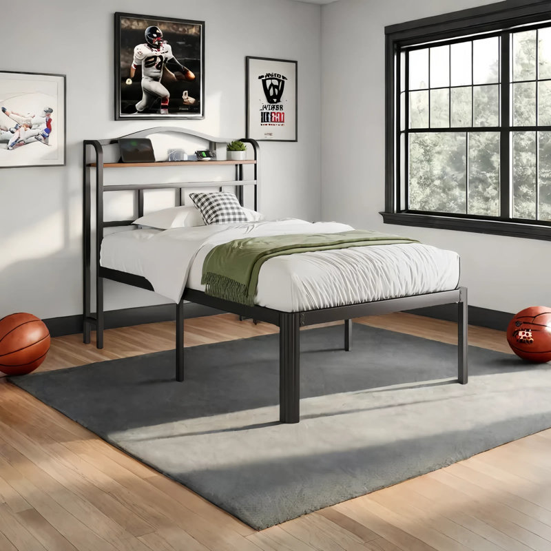 Abdalmalak 18" High Platform Bed Frame with USB & Type C Charging Station, No Box Spring, No Squeak, Twin