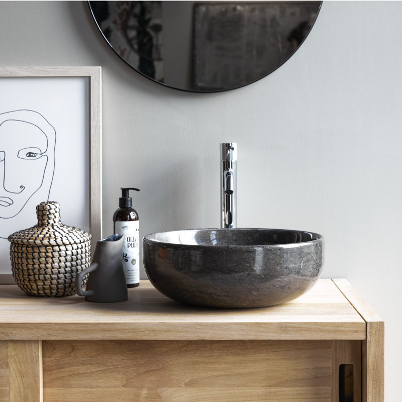 Pia Light Gray Marble Bathroom Sink, Dark Gray