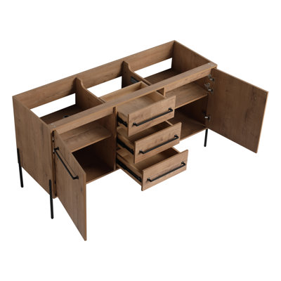 60" Freestanding Bathroom Vanity Base with 3 Drawers, 2 Doors and 2 Adjustable Shelves