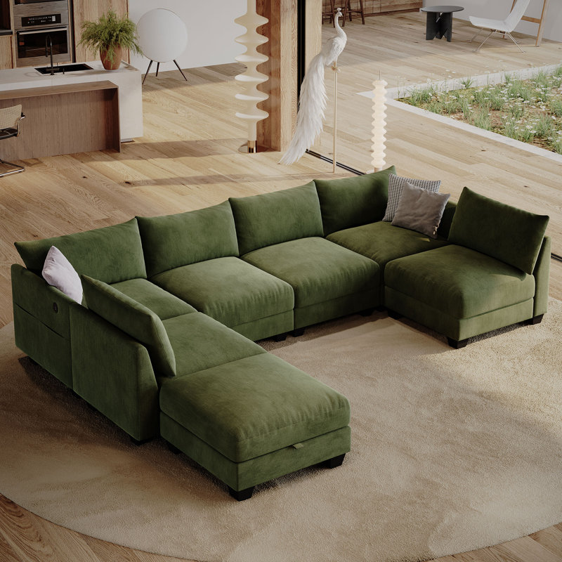 Amold 124'' 6-Seater Sectional Sofa, U-shaped Modular Sofa Cloud Couch, Comfortable Living Room Sofa With Ottoman Storage