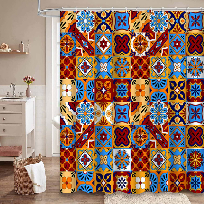 Rideau de douche mexicain avec 12 crochets, L 72 po x l 78 po