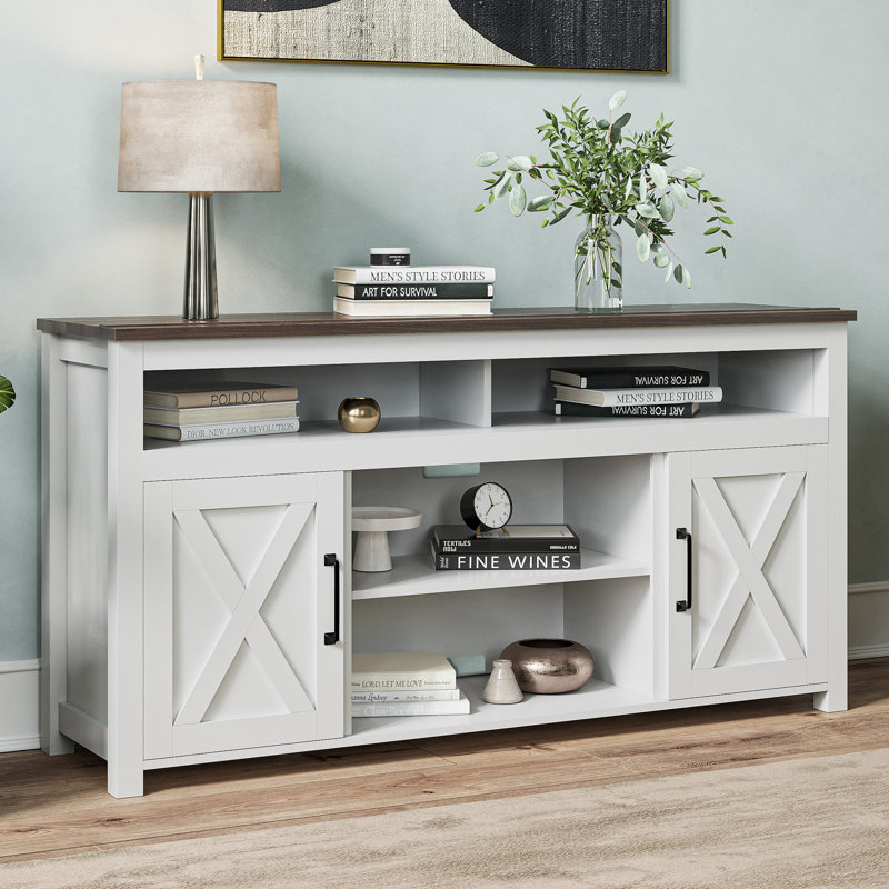 Kayli 58" TV Stand, Contemporary Entertainment Center for TVs up to 65", Media Console Wood Table, White