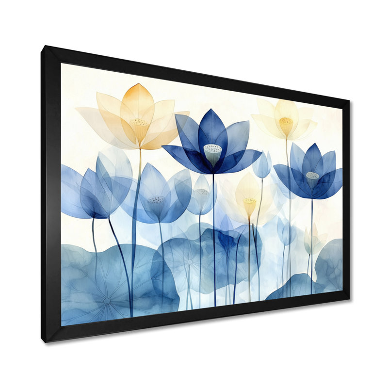 Harmonie de lotus dans l'étang II - décoration murale lotus, Reproduction encadrée d'une seule photo sans pass, Noir
