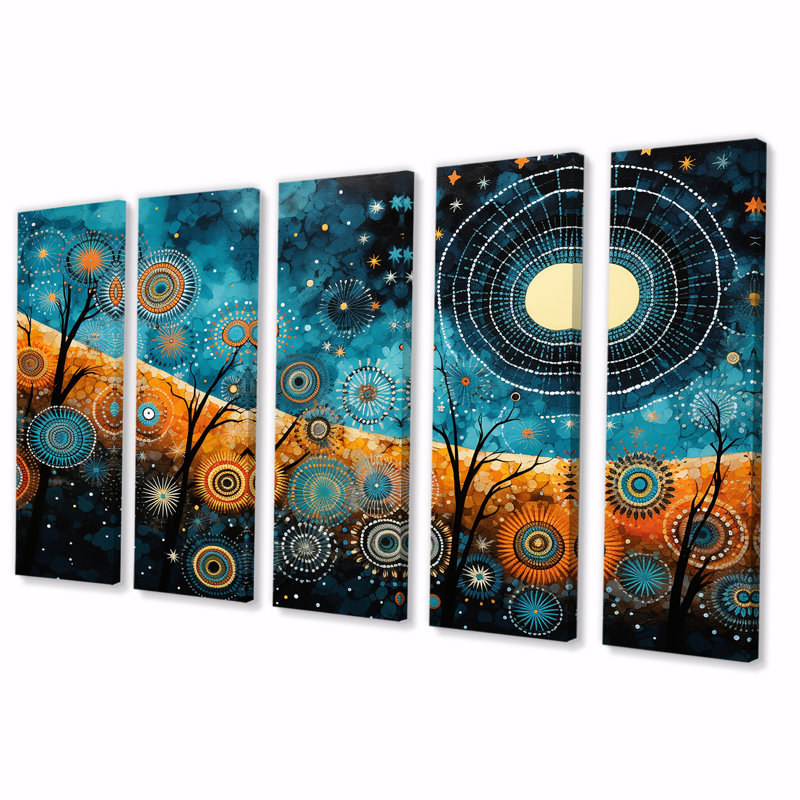 Tribal boho mosaïque lune - mosaïque bohème 5 pièces, H 28 po x l 60 po