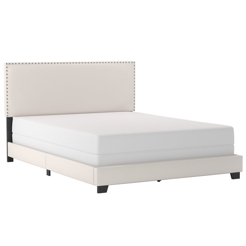 Lit plateforme tapissier Takengon, Grand, Blanc