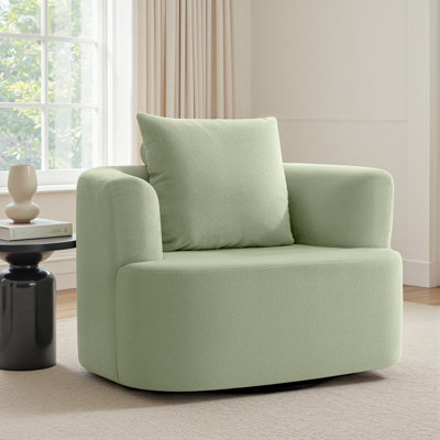 41"W Upholstered Lounge Swivel Chair with Pillow-Green