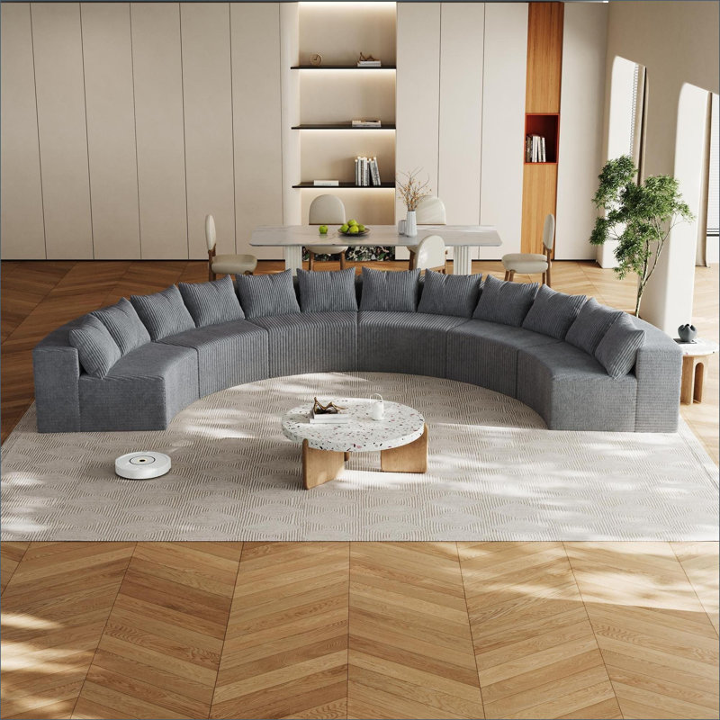 Sectional Sofas, 6-Module Curved Modular Corduroy Sofa with 12 Pillows for Living Room Bedroom Office | Grey | Corduroy