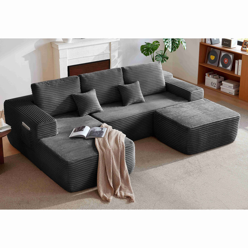 Canapé modulaire de 104 po avec méridienne en U et poches latérales, conception modulaire moderne, assise profonde, canapé rembourré pour le salon / chambre à coucher, sans assemblage requis (tissu moelleux), gauche