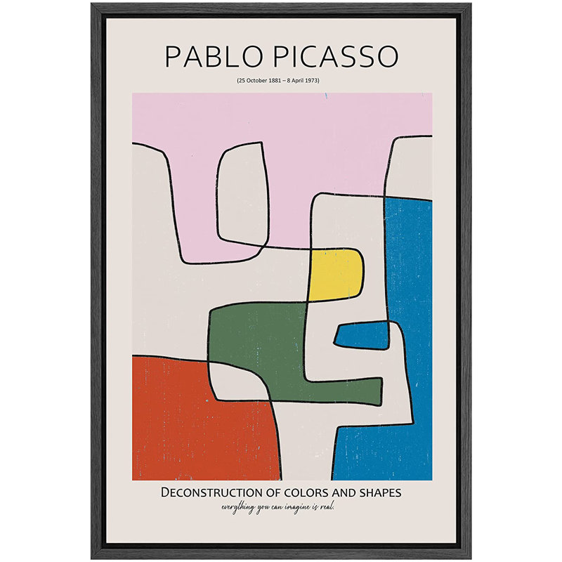 «Multicolor Geometric Line Art Abstract Shapes Illustration» par Pablo Picasso - impression sur toile, Cadre noir