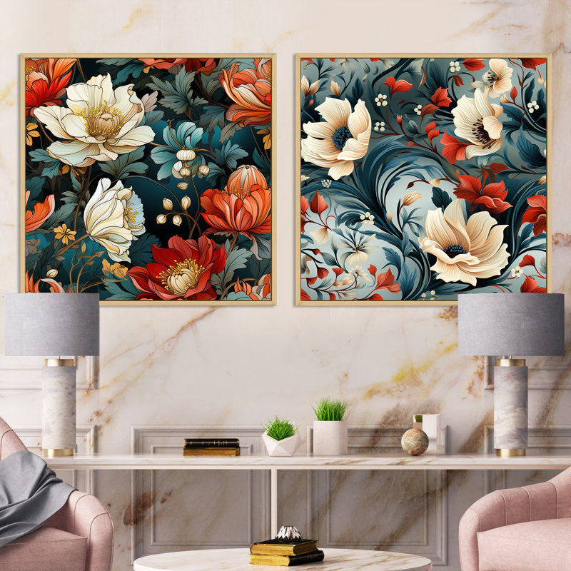 Ensemble de 2 fleurs Elsmere Wines, Cadre flottant brun, H 36 po x l 73 po