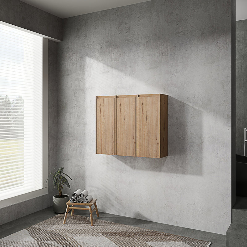 Float Mounting Design 3-Soft Close Doors Bathroom Side Cabinet
