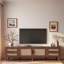 Meuble télé moderne avec 4 tiroirs, 2 rangements fermés et portes en rotin
