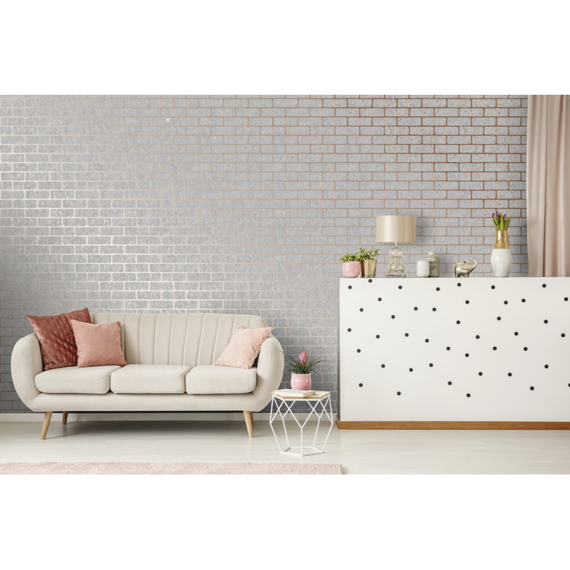 Milan Brick Vinyl Metallic Wallpaper Roll, Rose Gold