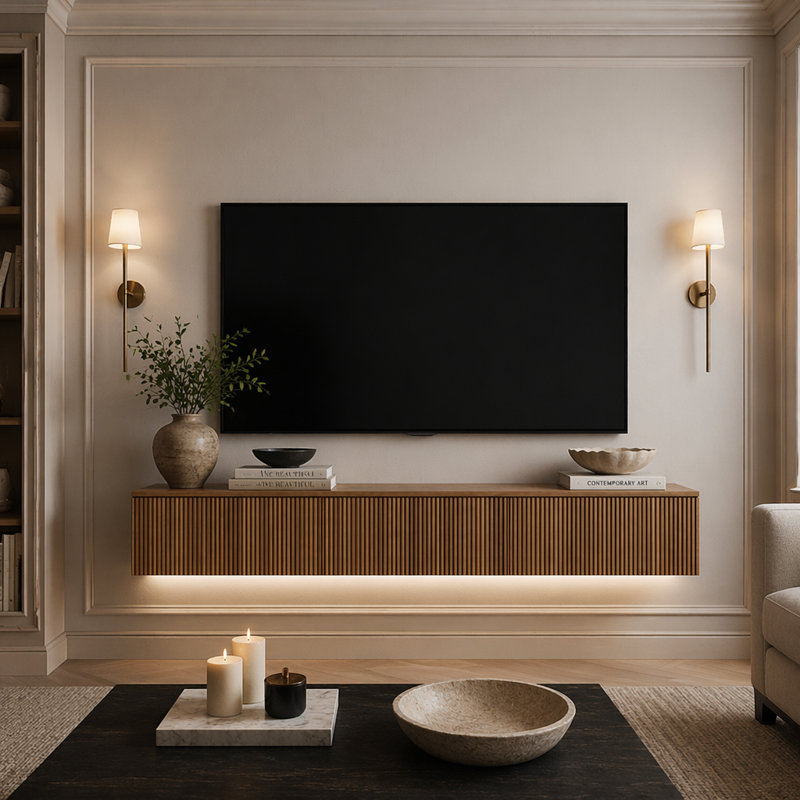 Meuble télé flottant fixé au mur avec 16 DEL de couleur, meuble télé moderne de 65 po, meuble télé flottant pour téléviseur 55 60 65 po