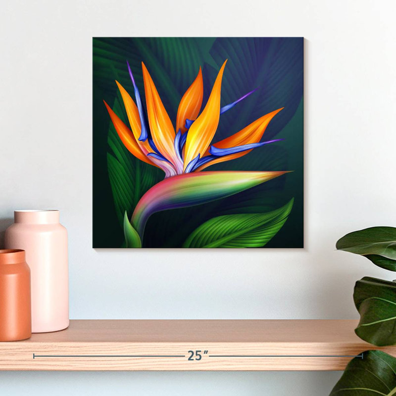 Fleur exotique d'oiseau du paradis sur toile, H 16 po x l 16 po x P 1,25 po