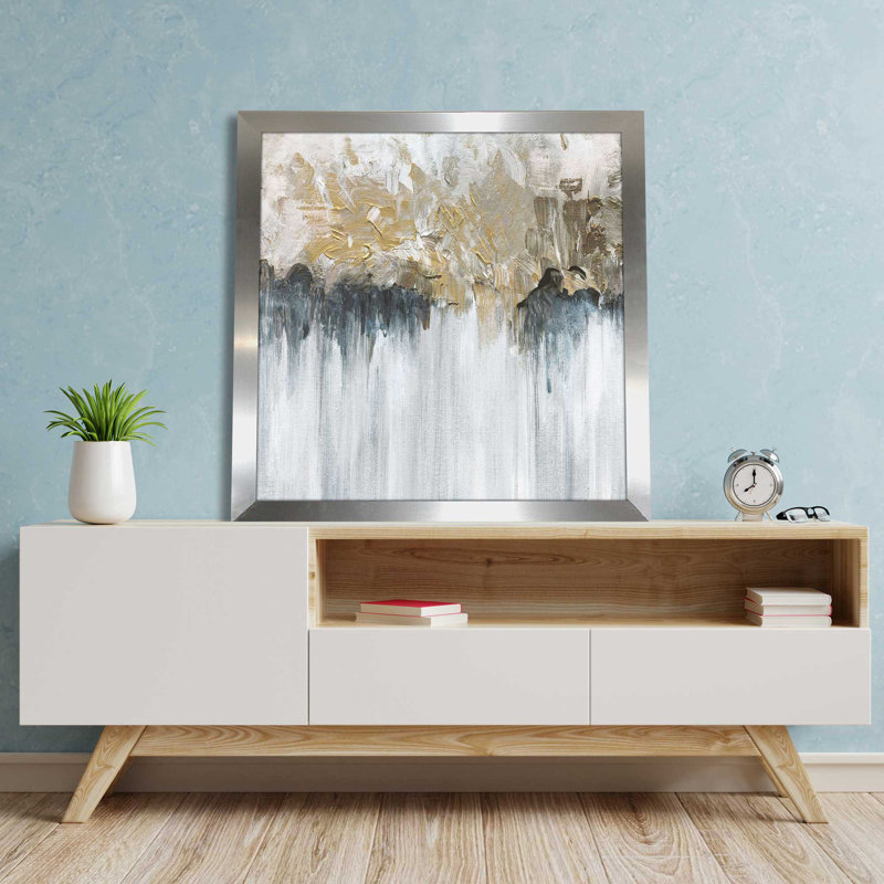 «Blue Shadows» par Susan Jill - Peinture, L 25,5 po x H 25,5 po, Encadrement argenté