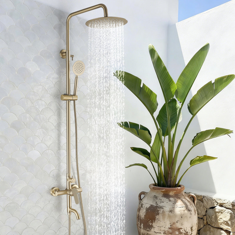 Système de douche d'extérieur mural 47 fonctions en acier inoxydable 304 H 47 po, Or brossé