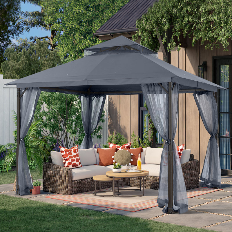 Steel Patio Gazebo The Soft Roof, Gray, 110" H x 132" W x 132" D