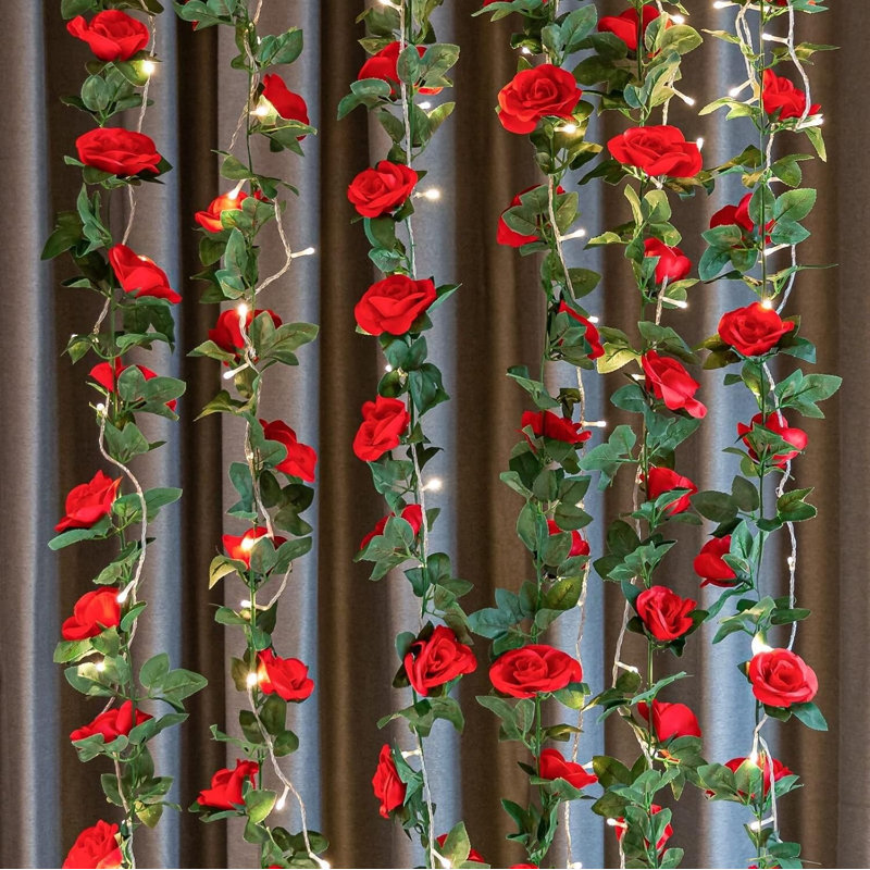 2 Pack Artificial Rose Garland Vine, Red