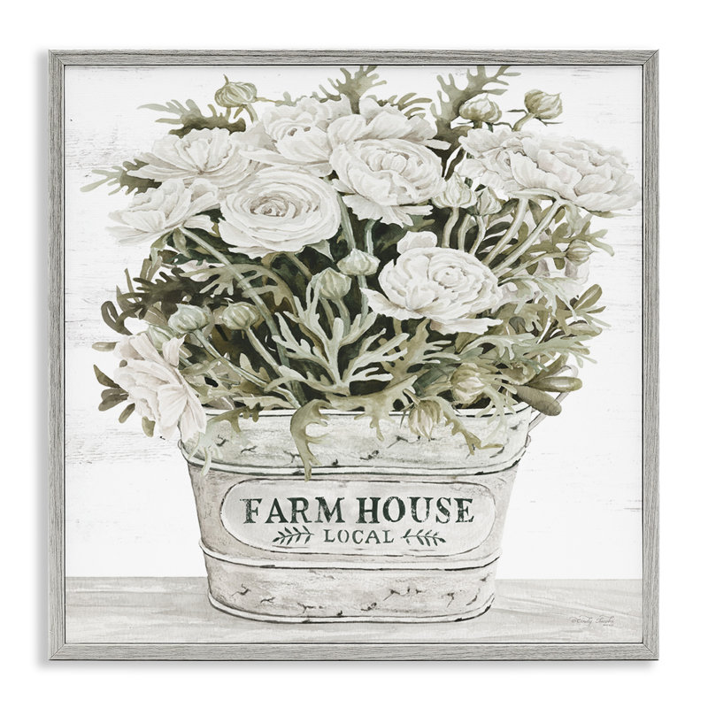 Jardinière Farmhouse White Rose, H 17 po x l 17 po x P 1,5 po, Estampe numérique Farmhouse