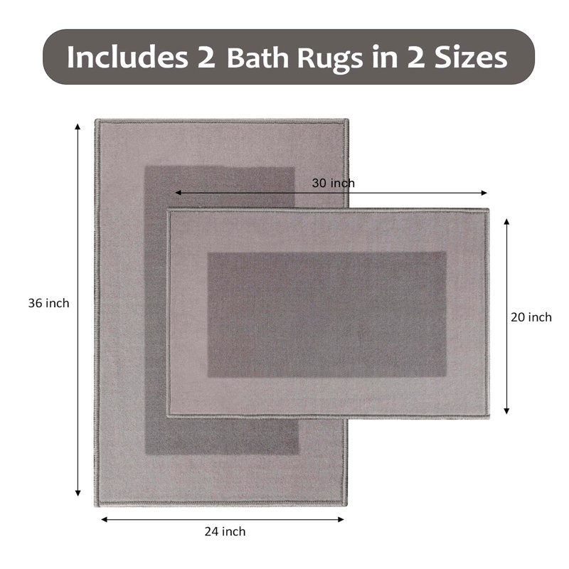Kashmir Washable Non-Slip Latex Backing 2 Piece Kitchen Rug Set, Gray