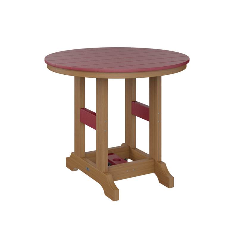 Garden Classic Outdoor Round Dining Table, Natural Teak, Scarlet Red