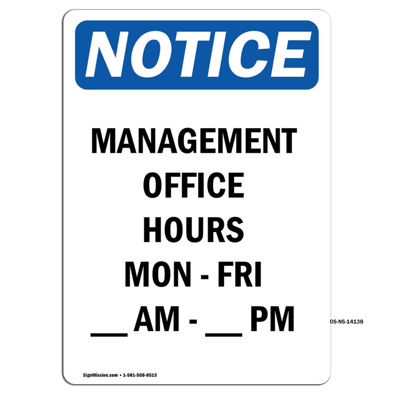 Management Office Hours Mon - Sign
