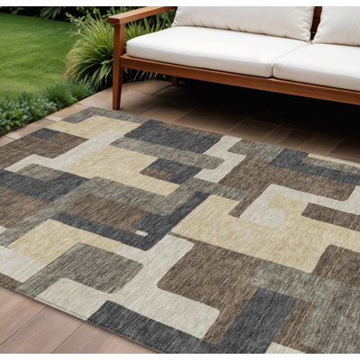 Tapis intérieur brun / taupe abstrait lavable