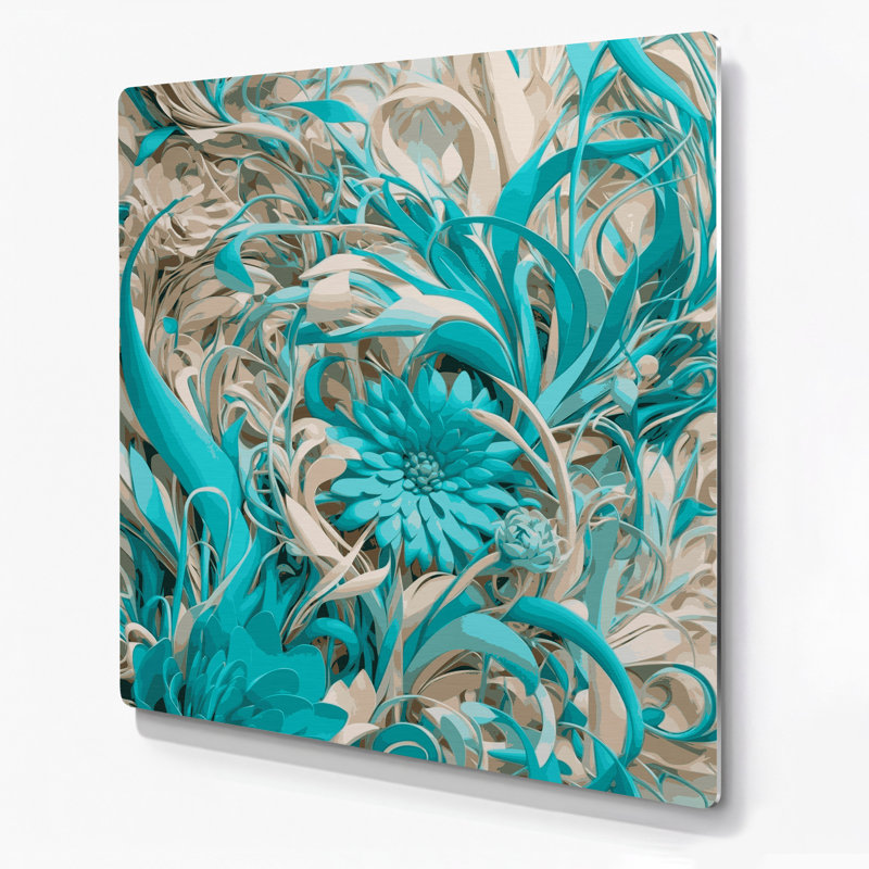 "Abstract Florals 100", art mural en métal bleu, H 32 po x l 32 po