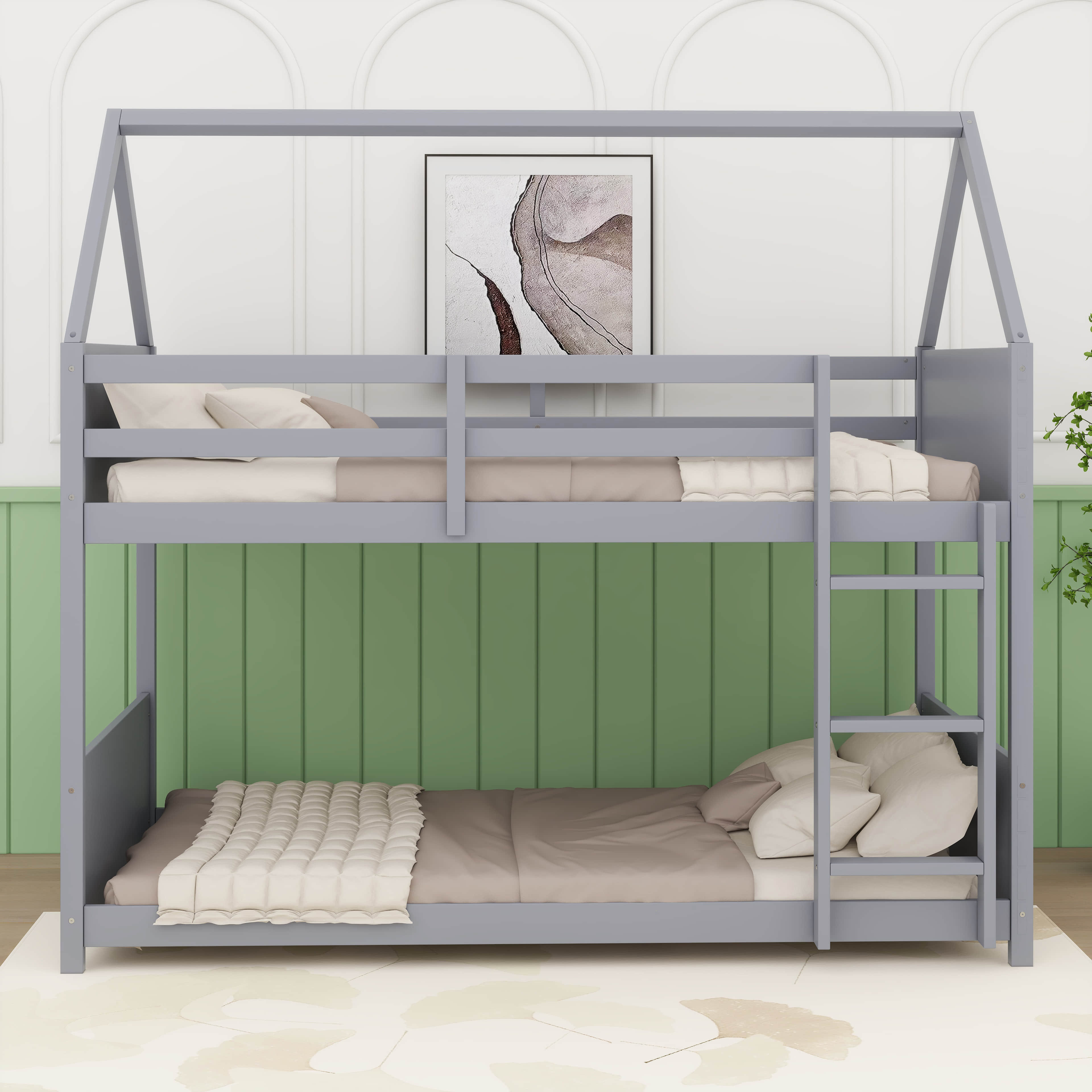 Harper Orchard Twin Over Twin House Floor Bunk Bed Frame | Wayfair