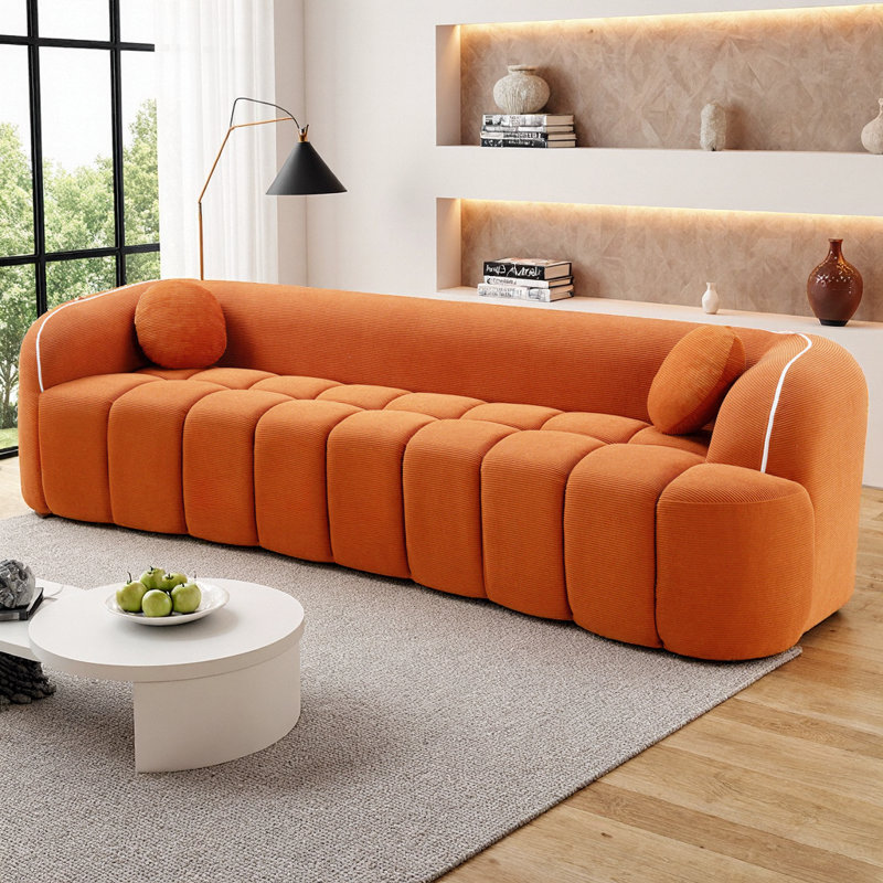 Canapé en velours côtelé 99,2 po moderne, canapé 3 places sans assemblage requis avec capitonnage à canaux, canapé à bulles avec 2 coussins, siège profond pour le bureau du salon