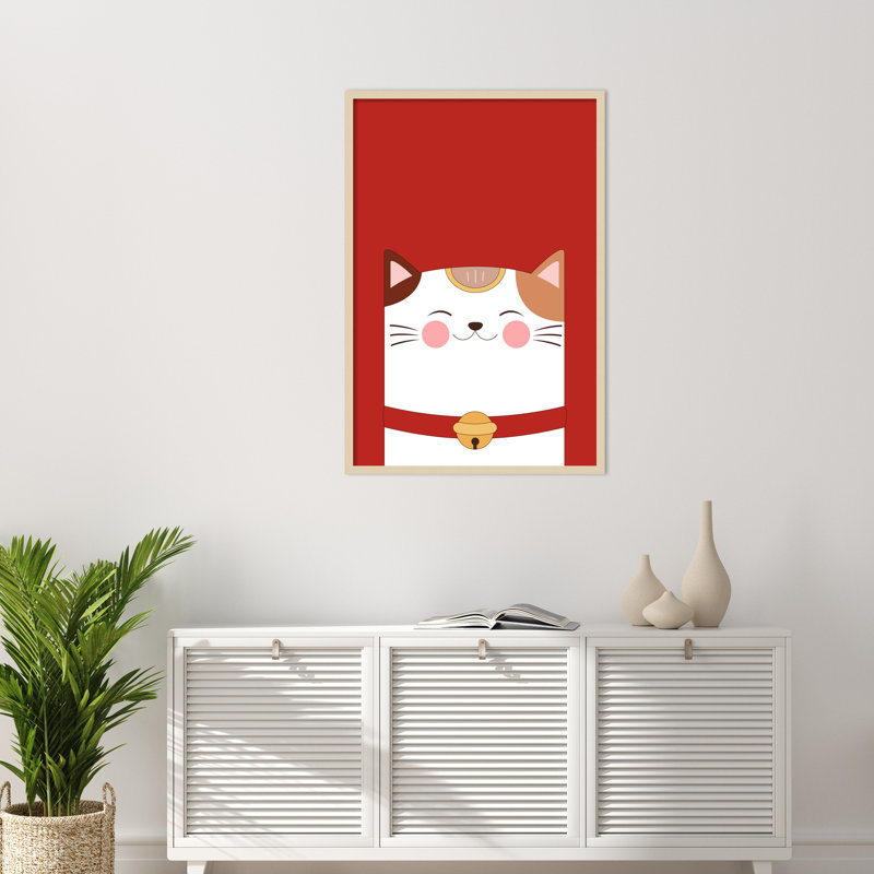 «Good Luck Charm Cat» par Inkeles, impression sur bois encadrée, H 41 po x l 28 po