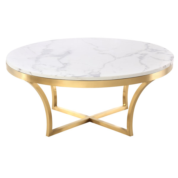 Everly Quinn Feld Cross-Leg Coffee Table – Modern Wood Top with Metal ...