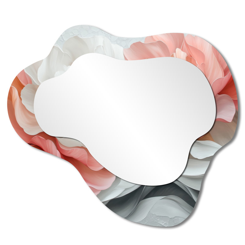 White And Coral Marble Peonies Elegance I - Peonies Cloud Decorative Wall Mirror, Traditional Vanity Mirror, Printed on Metal