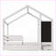 Lit simple en pin massif Cadre de lit en contreplaqué avec tiroirs de rangement Tableau noir, aucun sommier tapissier requis, blanc