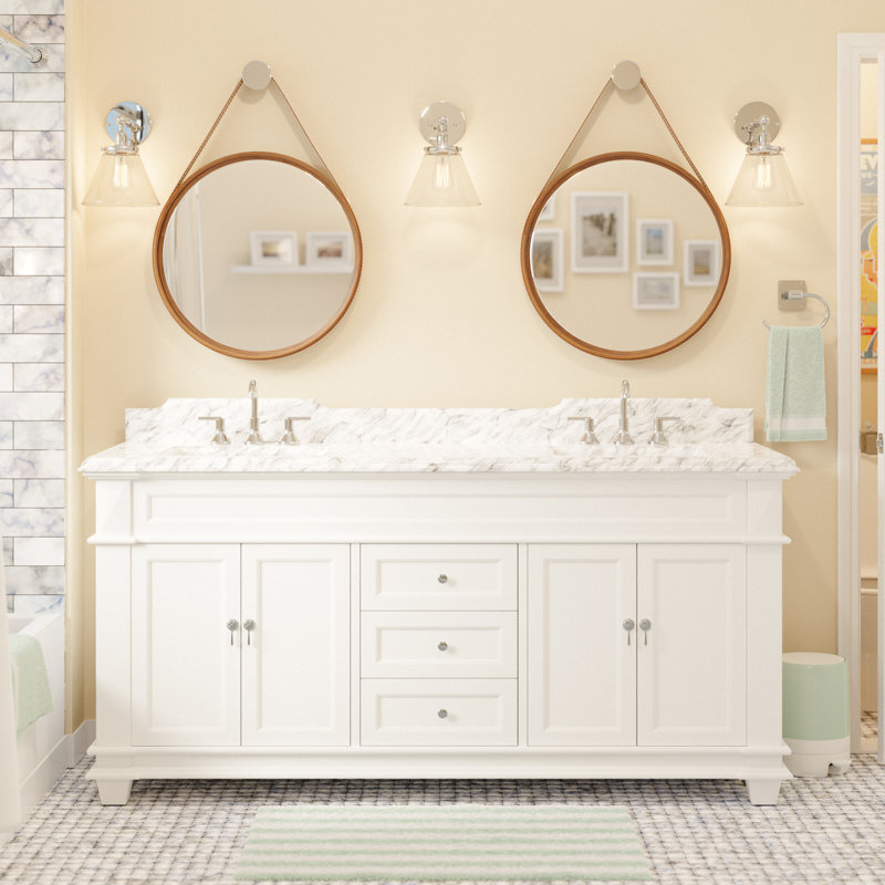 Ensemble de meuble-lavabo double 72 po Ensa, Blanc, Marbre de Carrare