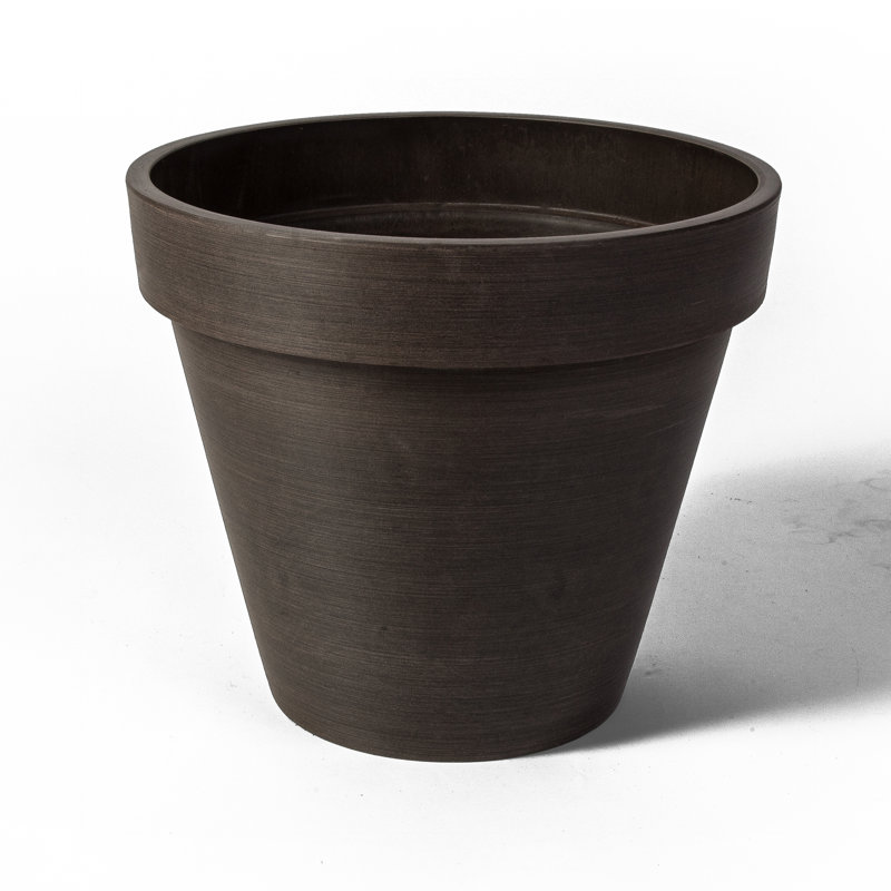 Cara Banded Composite Pot Planter, 12" H x 13.75" W x 13.75" D, Chocolate