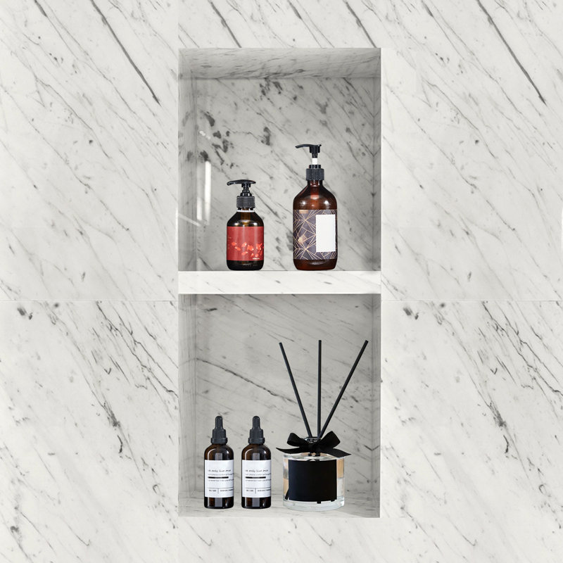 Niche de douche prête à poser 16 po x 24 po, coins carrés encastrés, niche encastrée, noir